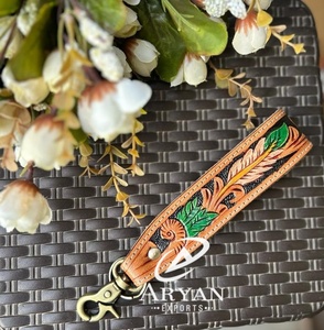 Nueva Llegada Mano Tooled Cuero Muñequera Llaveros En Relieve Estampado Floral Cuero Llaveros Tooled Accesorios de cuero Correas para llaves - Product Image 1