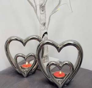 <b>candle</b> holder for gift and home decor wedding decoration gift for family festival colorful SilverGold Two heart metal <b>tealight</b> - Product Image 2
