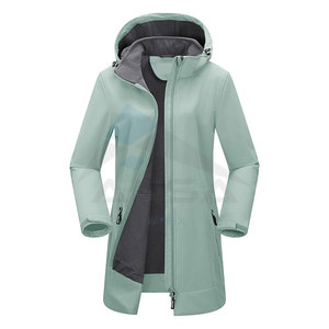 Chaqueta Softshell para Mujer, para Todo Clima, Larga, Cálida, Forrada de Polar, Cortavientos, Impermeable, Verde, Funcional - Product Image 1