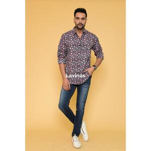 Camisa Hippie bohemia de diseñador para hombre, ropa de verano informal de algodón con estampado de bloques negros, algodón 100% transpirable - Product Image 2