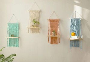 ที่แขวนผนังสีน้ำเงินมาเรียพร้อมกระดานไม้สำหรับจัดเก็บและจัดแสดงของตกแต่งสไตล์โบฮีเมียนห้องนอนบ้านและพื้นที่ทางเข้า - Product Image 3