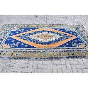 พรมขนแกะแฮนด์เมดสีน้ำเงินส้มคลาสสิกพรมกองขนาดกลางเป็นมิตรต่อสิ่งแวดล้อมขนาดกลาง5.8 X 11.1ft สี่เหลี่ยมผืนผ้าลายทางผ้าปะต่อผ้า - Product Image 3