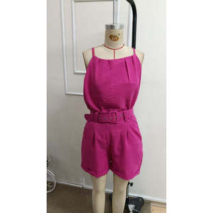 Conjunto de Dos Piezas para Mujer, Blusa con Cuello Halter y Pantalones Cortos, 33656 - Rosa - Product Image 4