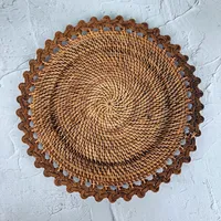 Meilleur choix de napperon en rotin tissé à la main marron foncé avec bord en boucle Plaque de charge ronde en osier rustique pour décor de salle à manger de ferme