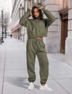 SUDADERO de algodón 100%, conjunto ligero con capucha, cierre de cordón, invierno, ecológico, lavado a la piedra, estampado de diamantes de imitación adornados - Product Image 2