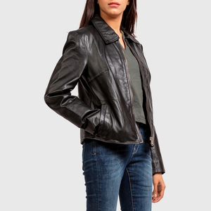 Veste en cuir décontractée pour femmes finition respirante en cuir véritable de haute qualité conception OEM couleur et taille personnalisées - Product Image 4