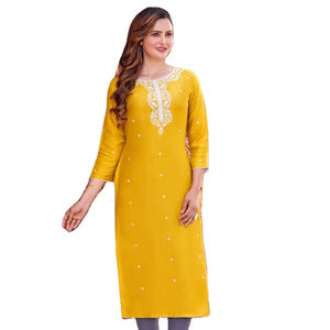 Kurtis prêts à porter pour femmes, en rayonne tissée avec broderie en fil de coton, style Inde et Pakistan, pour la vente en gros - Product Image 1