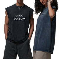 Camiseta sin mangas de punto transpirable para hombre, talla grande, 100% poliéster, con logo personalizado, lavado ácido, para gimnasio y running