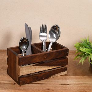 Organizador de Cubiertos de Madera Moderno Hecho a Mano, con Múltiples Compartimentos, Apilable, Duradero, Diseño de Grano de Madera Natural para - Product Image 4