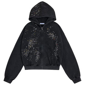 Sudadera con Capucha de Invierno para Mujer, Tejida, Casual, Bordada con Pedrería de Alta Calidad, Ecológica, Transpirable, Mezcla de Algodón, con Detalle Frontal Atractivo - Product Image 1