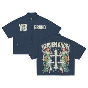 OEM 2026 Vente en gros Personnalisé Vintage Homme Crop Top Coupe Boxy Col zippé Chemise ample Sweat zippé Polo de travail à manches courtes - Product Image 6