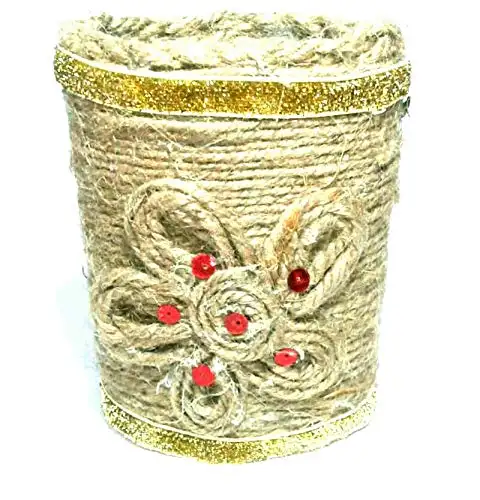 Modern Long Rounded Wicker Flower Vase with metal frame Handmade Jute Rope Decorative vase for room living room