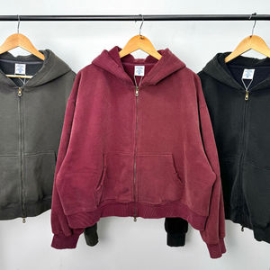 Men's Heavyweight Winter Full Zip-up Hoodies <b>Sweater</b> <b>Vintage</b> Washed Distressed Zip-up Hoodie Oversized Drop Shoulder Acid Wash - Product Image 4