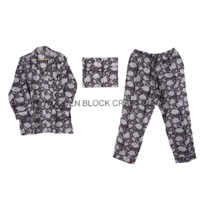 Ensemble de pyjama imprimé fleuri élégant pour femmes bloc à la main imprimé été coupe ample vêtements de salon avec fermeture à la taille élastique vêtements de nuit - Product Image 2