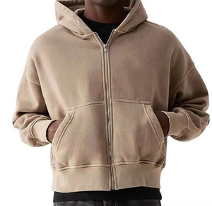 Pure Quality Use in Winter Full <b>Zip</b> in <b>white</b> Color Boxy <b>Hoodie</b> Full Sleeves with Drawstrings Boxy Hoodies for <b>men</b> - Product Image 1
