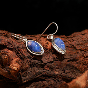 925 Plata de Ley sólida piedra lunar azul pendiente de piedras preciosas pendientes de gota de piedra Natural pendientes hechos a mano naturales personalizados - Product Image 3