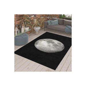 Tapis en polyester en daim imprimé pleine lune noire Rectangle carré rayé abstrait pour chambres d'adolescents grand tapis pour usage au sol à la maison - Product Image 3