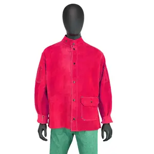 แจ็คเก็ตหนัง Cowhide แยกทนความร้อนสีชมพูผู้ใหญ่ที่ขายดีที่สุดสวมแจ็คเก็ตเชื่อมหนังมีสไตล์ - Product Image 1