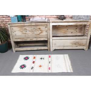 Alfombra Turca Vintage Pequeña de 1.7x3.1 pies, Alfombra Oriental Blanca y Azul - Product Image 2