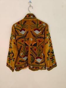 Veste en velours faite main couleur moutarde, brodée Suzani, motif floral folklorique, style bohème ethnique, veste Suzani - Product Image 3