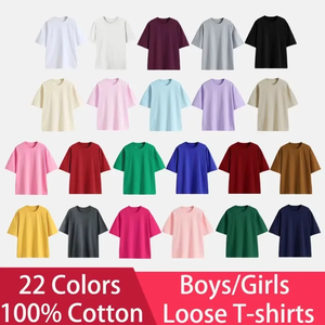 Ropa a granel para niños y niñas, camisetas de algodón 100% de Color sólido, camisetas holgadas de verano para niños, camisetas deportivas de alta calidad para niños - Product Image 6