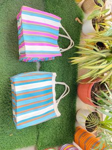 Vente en gros Sacs à provisions en toile rayée tissée PP en nylon recyclé écologique Sacs personnalisés réutilisables fabriqués en Inde - Product Image 3