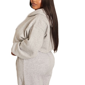 Parche de chándal de mujer de gran tamaño con logotipo personalizado bordado recortado con cremallera desgastada personalizada conjunto de Sudadera con capucha Joggers mujer chándal - Product Image 3