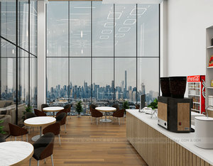 Meubles d'intérieur minimalistes pour café, table de service en bois à lattes, éclairage LED, comptoir de caisse fonctionnel pour boulangerie, pour <span class=keywords><strong>boutique</strong></span> - Product Image 5