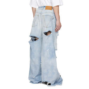 Jeans en denim délavé ample pour homme de haute qualité, streetwear, mode, poches cargo personnalisées, boutons, rivets, coupe ample - Product Image 5