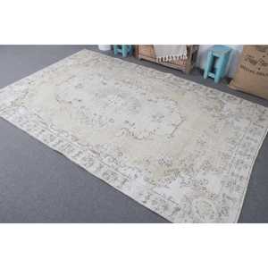 Tapis vintage, tapis turc 5,4x8,8 pieds, tapis en laine blanche à motifs floraux - Product Image 2