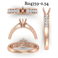 Massiver 18k Roségold Natürlicher Diamant Klassischer Pavé-Ring Halbmontierter Verlobungsring Blanko-Fassung Brautschmuck