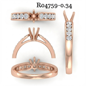 แหวนทองคำแท้ 18k สีโรสโกลด์ ประดับเพชรธรรมชาติ ดีไซน์คลาสสิคแบบ Pave Band สำหรับติดตั้งเพชรเม็ดเดี่ยว แหวนหมั้นสำหรับเจ้าสาว เครื่องประดับชั้นดี - Product Image 5