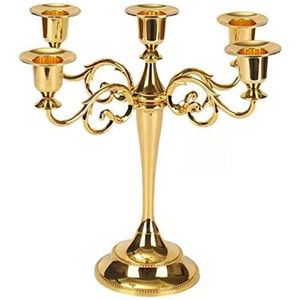 Décoration d'intérieur élégante et centre de table pour mariage, candélabre de haute qualité à 5 bras en laiton doré, porte-bougie de table - Product Image 3