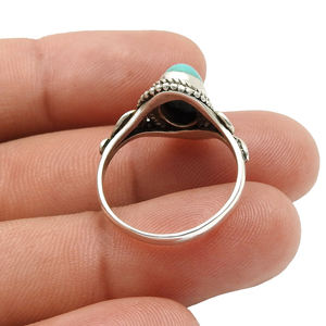 Magnifique Look 925 Sterling Silver Natural Turquoise Gemstone Bague de forme ovale pour elle Bijoux bohèmes faits à la main Prix de gros - Product Image 4