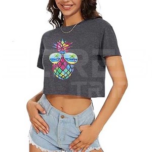 Camiseta de Jersey recortada para mujer de alta calidad, transpirable, patrón sólido, algodón, cuello redondo, ajuste relajado, manga corta, informal - Product Image 6