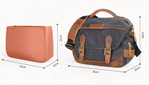 กระเป๋าใส่กล้อง DSLR แบบพกพา คุณภาพสูง ดีไซน์วินเทจ หนังแท้ สายสะพายผ้าแคนวาส หรูหรา สไตล์เรโทร ซิปทนทาน ความจุเยอะ - Product Image 3