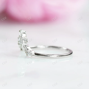 Anillo de Boda de Oro Blanco de 14K Personalizado del Fabricante Directo, con Diamante Natural Marquise de 0.44CTW, Engaste de Puntas, Diseño Curvo en Racimo - Combinable - Product Image 3