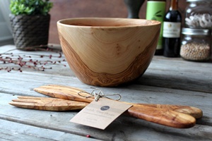 Ensaladera de madera hecha a mano de primera calidad estilo rústico con madera natural Lisa personalizada para uso doméstico en la cocina - Product Image 2