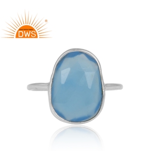 Vente chaude Fine Sterling Silver Natural Blue Calcedony Gemstone Bague empilable Fabricant de bijoux personnalisé - Product Image 3
