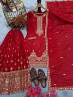 TENNECY Nouveau Ensemble Designer Haut, Plazzo et Dupatta pour Diwali et Mariages - Infroissable, Réversible, Séchage Rapide, Extensible, Traditionnel