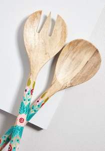 ACACIA WOOD and RESIN <b>SALAD</b> <b>SERVER</b> PAIR SET for COOKING NONSTICK COOKWARE SPOON FORK <b>SALAD</b> MIXING HANDMADE by STAR CRAFTS INDIA - Product Image 6