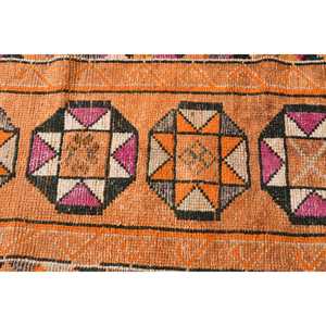 Turkish Vintage <b>Runner</b> <b>Rug</b> 2.4x12.3 ft, Herki Orange Wool <b>Rug</b> - Product Image 5