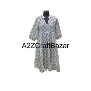 Robe mi-longue en coton Himanshi style vintage à motifs floraux, en tissu respirant et écologique, décontractée pour l'été, à taille naturelle, pour le quotidien - Product Image 1