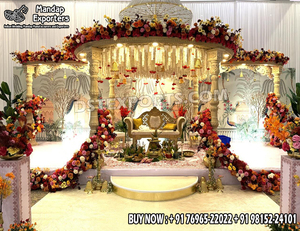 Mandap de mariage hindou au design traditionnel, mandap contemporain pour salle de réception de mariage, mandap de mariage gujarati aspect bois, mandap Fidji - Product Image 2