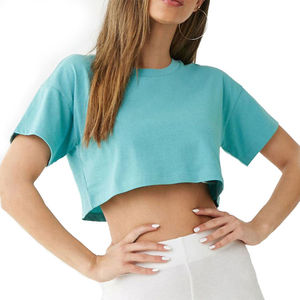 Cotton <b>Crop</b> <b>Top</b> Summer Short Sleeve Plain Dyed T-Shirt with Custom Logo - Product Image 6