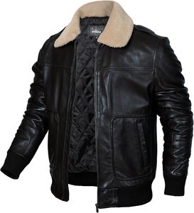 Chaqueta de cuero para hombre Chaqueta de bombardero de piel de cordero genuina para hombre Marrón con cuello de Sherpa extraíble Chaqueta de cuero Premium para hombre - Product Image 1
