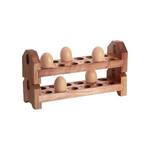 Portahuevos de madera natural de 2 capas con forma rectangular para decoración de cocina rústica ecológico hecho a mano en Vietnam - Product Image 1