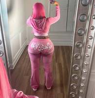 Setelan Training Wanita Bahan Velour 2 Potong, Hoodie Beritsleting dengan Hiasan Berlian Imitasi dan Celana Jogger, Pakaian Senada, Logo Kustom, Produsen Grosir