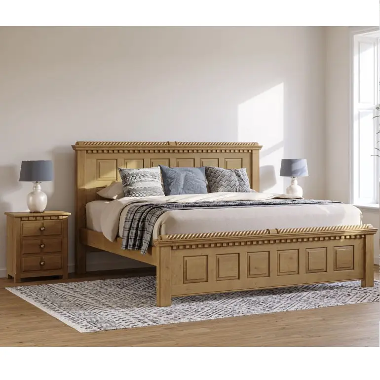 Set di mobili per camera da letto in legno massello Country tradizionale di marca Set di camere da letto Queen Size artigianali in legno a prezzi accessibili King Size intagliato a mano