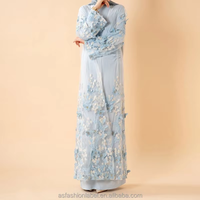 Ensemble de luxe 2 pièces pour femmes musulmanes : Abaya, robe longue élégante avec dentelle 3D papillon et fleurs, kimono en maille, idéal pour les fêtes islamiques à Dubaï